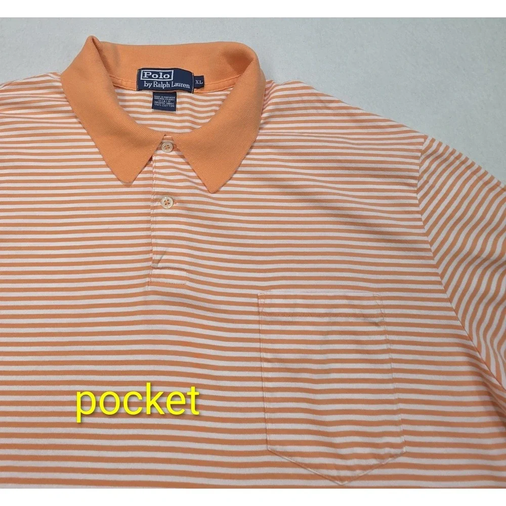 Polo Ralph Lauren POCKET Polo Shirt Mens XL Lightweight Orange Miami Blue Pony